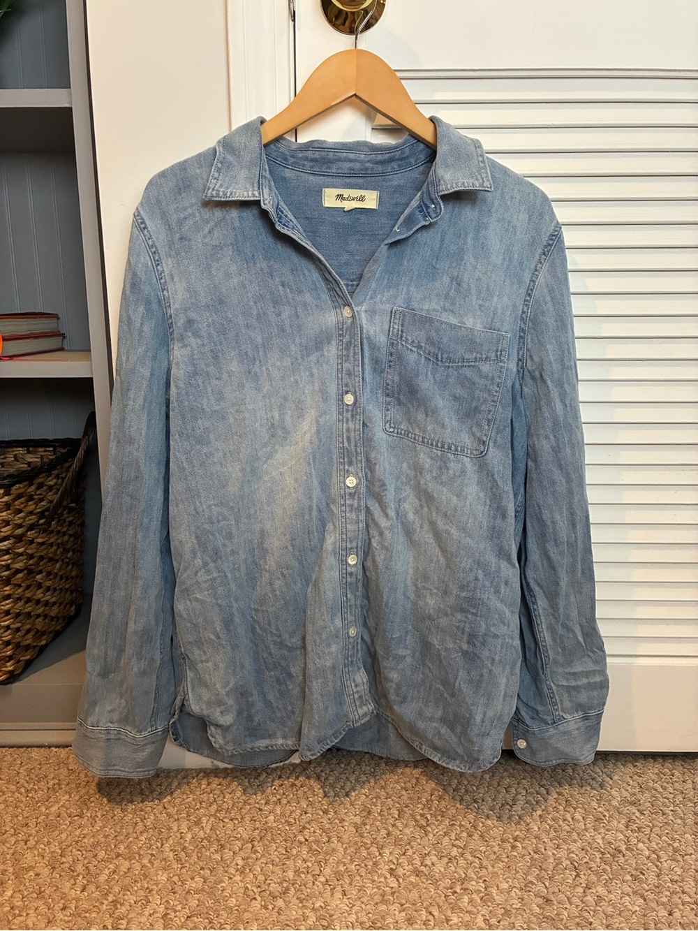 Madewell Shrunken Denim Shirt in Kelleyville Wash Linen Cotton Western Size XL